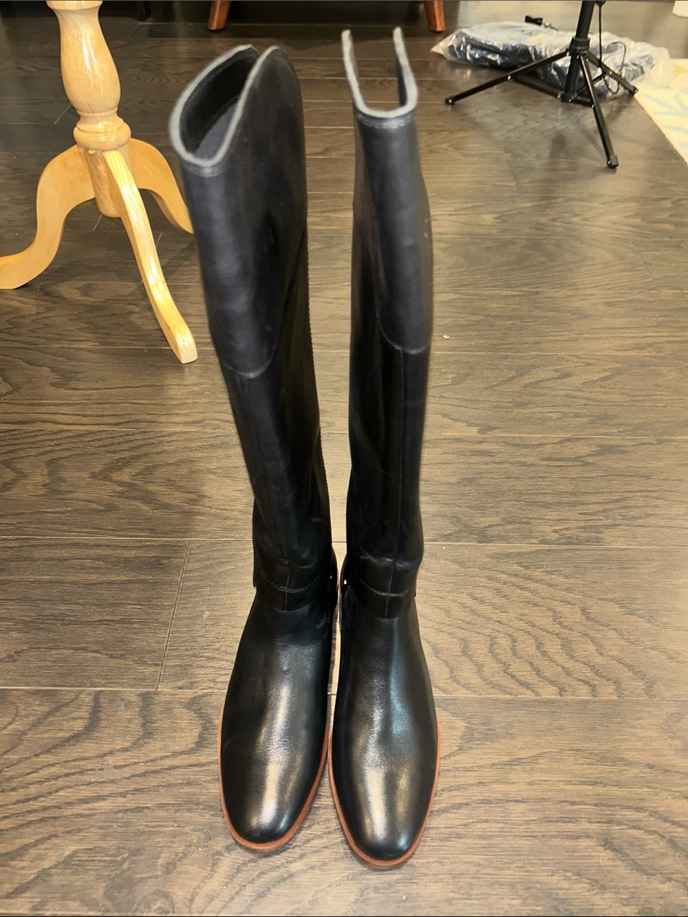 Franco Sarto Black Leather Ankle Boots with Brown Sole - Picture 3 of 8